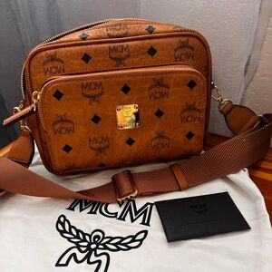 MCM small crossbody in cognac monogram